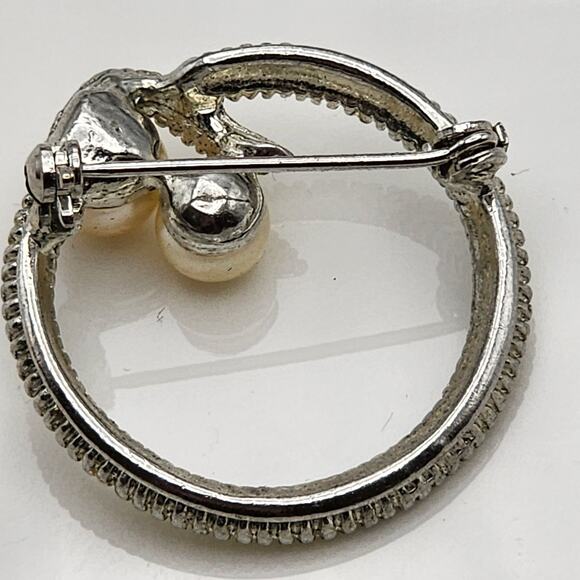 Vintage 1950s Cubic Zirconia & Pearl Brooch Pin - Picture 2 of 4